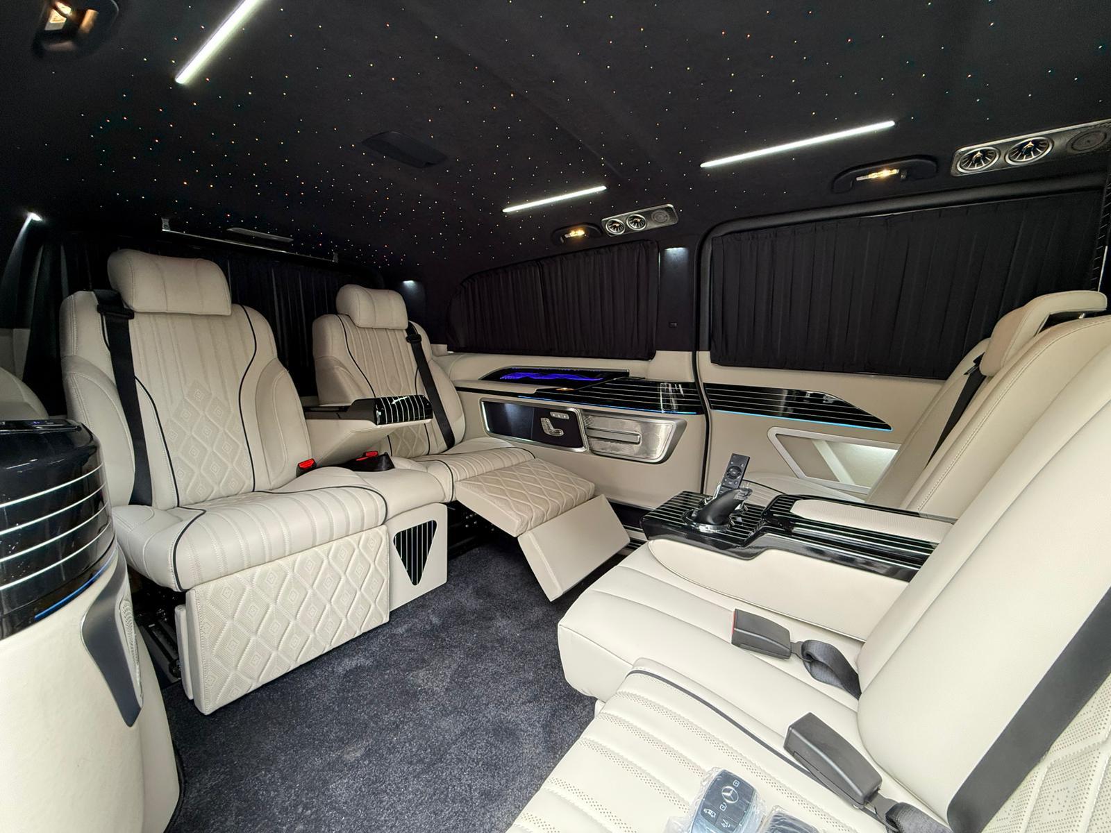 Reclining cream leather seats in the Vito VIP cabin